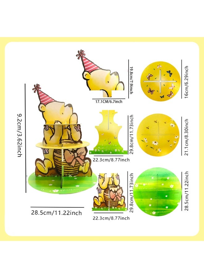 ILovhaprty 25pcs Winnie the Pooh Cake Decoration Set – 3-Tier Pooh Bear Cake Stand with Cupcake Wrappers and Cake Toppers, Pooh Bear Birthday Party Supplies for Winnie Dessert Table Decorations - Image 4